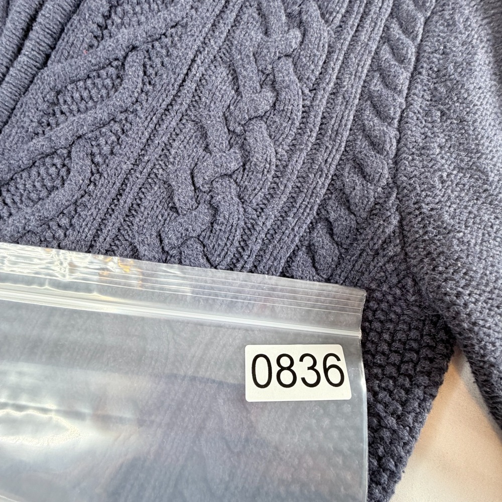 Vintage L.L Bean Cable Knit Cardigan Sweater Mock Neck Full Zip Size  Medium - Picture 7 of 7